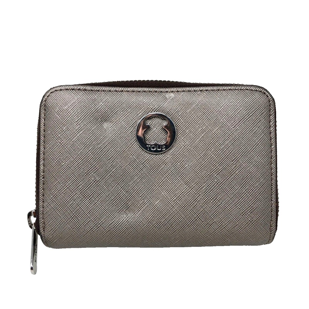 Tous Dubai Saffiano Wallet Change Purse Taupe Bronze Zip Around Small